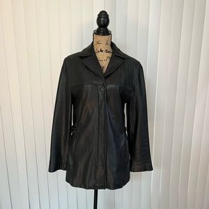 Liz Claiborne Vintage Womens Black Genuine Leather Blazer Jacket, Size L